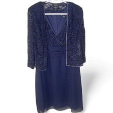 NWT R&M Richards 2-piece blue sleeveless sequin dress w/ lace Size 16