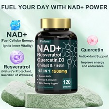 NAD Supplement 120 caps, Premium Nicotinamide Riboside  Resveratrol, Quercetin