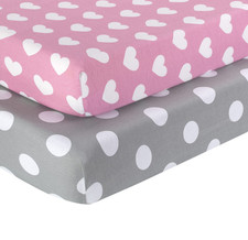 Everyday Kids 2 Pack Fitted Crib Sheet - Hearts/Polka Dots