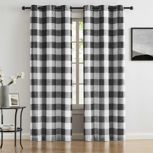 Buffalo Plaid Full Blackout Window Curtains 84 Inches Long Checkered Grommet ...