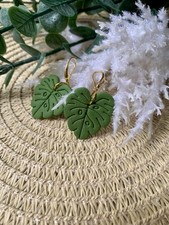 Handmade Polymer Clay Monstera Leaf Dangle Earrings