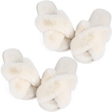 Womens Fuzzy Cozy Comfy Soft Slippers - 2Pair Fluffy Furry House 7-8 White