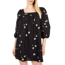 Madewell Square Neck Pleat Detail Linen Mini Dress In Lazy Daisies