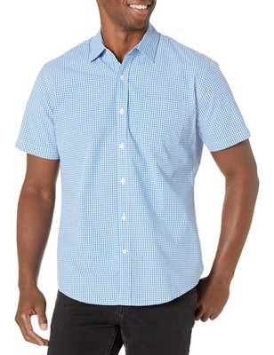 Herren Kurzarmhemd Popeline Blau Vichy-Muster Größe L Amazon Essentials