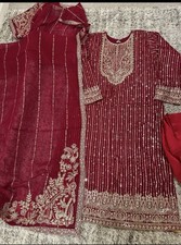 Pakistani Indian Shalwar Kameez Chiffon With Duppata Bust 42 Fully Lined