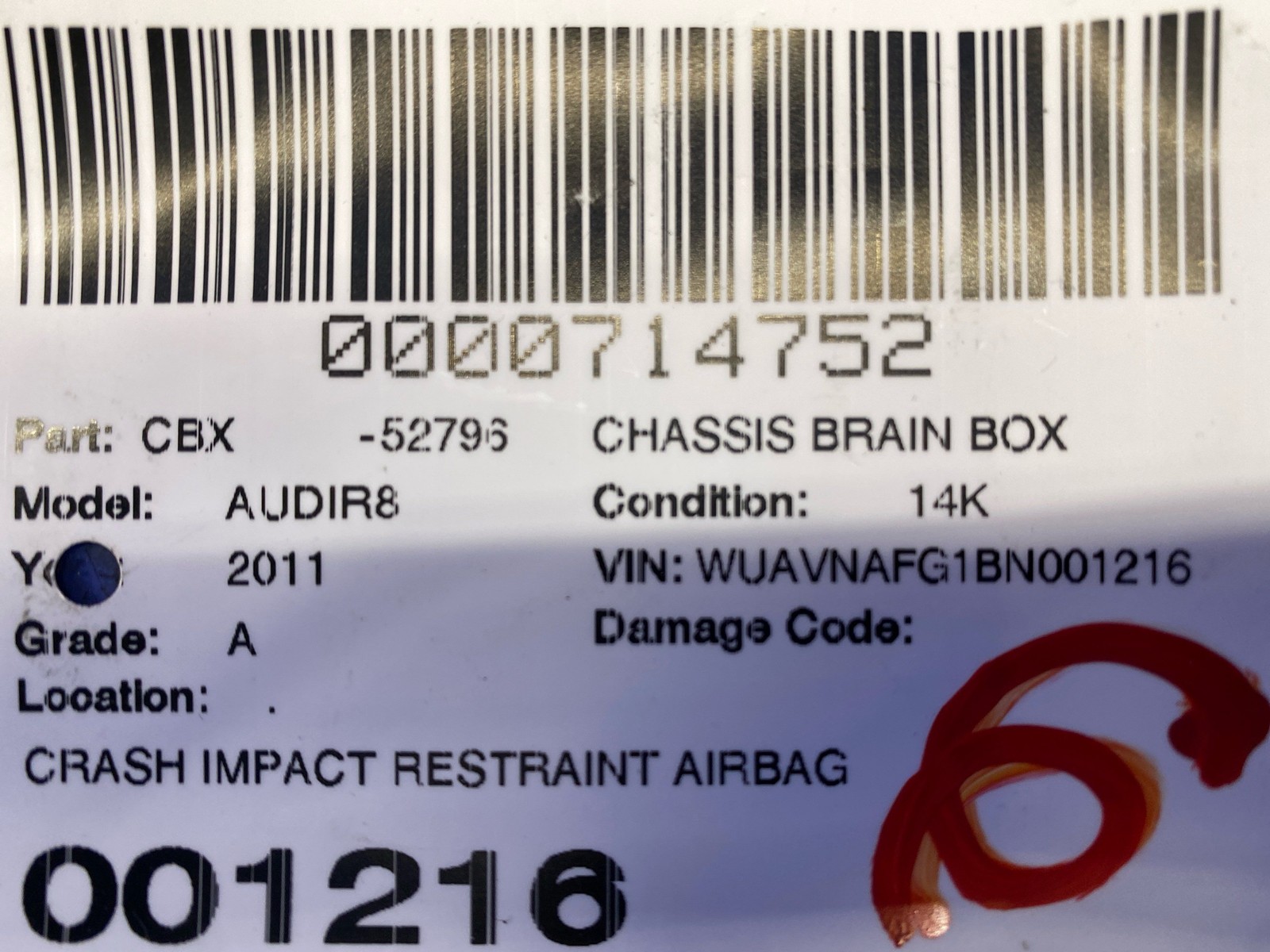 2008-2015 AUDI R8 CRASH IMPACT RESTRAINT AIR SRS BAG CONTROL MODULE 427959655