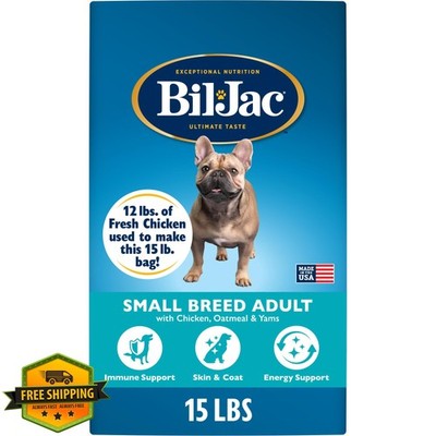 Bil-Jac Small Breed Adult Dog Food, Chicken Oatmeal Yam, 15 lb Bag