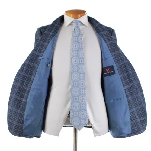 Cardinal of Canada NWT Wool Blend Sport Coat Size 42S US In Blue w/ Coral Plaid - Picture 7 of 12