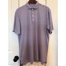 Turtleson Golf Polo Shirt Men s Large Pink Blue Stripe Performance Short Sleeve