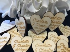 Personalised Wooden Love Hearts 5cm Table Decorations Favours Wedding Rustic
