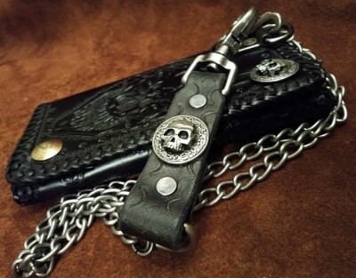 wallet custom leather TOOLED biker trucker triumph skull concho