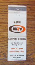 A & W ROOT BEER & DRIVE-IN MATCHBOOK COVER: HARRISON, MI EMPTY MATCHCOVER -B21