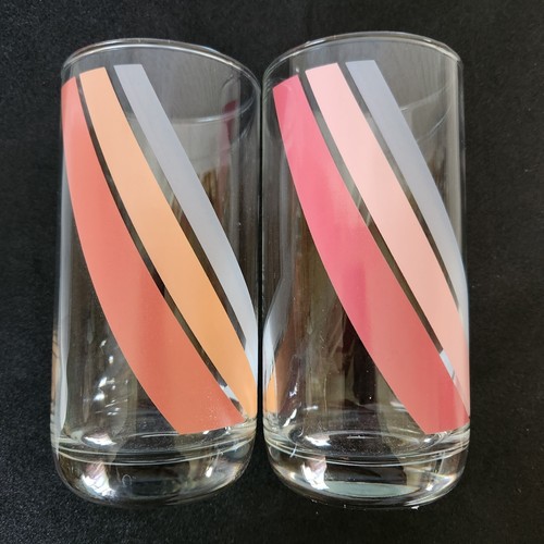 4 Libbey Wavy Banner Flag Tumblers Set Vintage Green Orange Pink Glasses - Picture 14 of 15