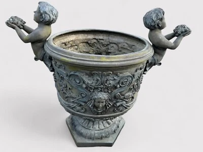 Großer Bronze Pflanztopf zwei Puttos massiv 110cm - Bild 1 von 4