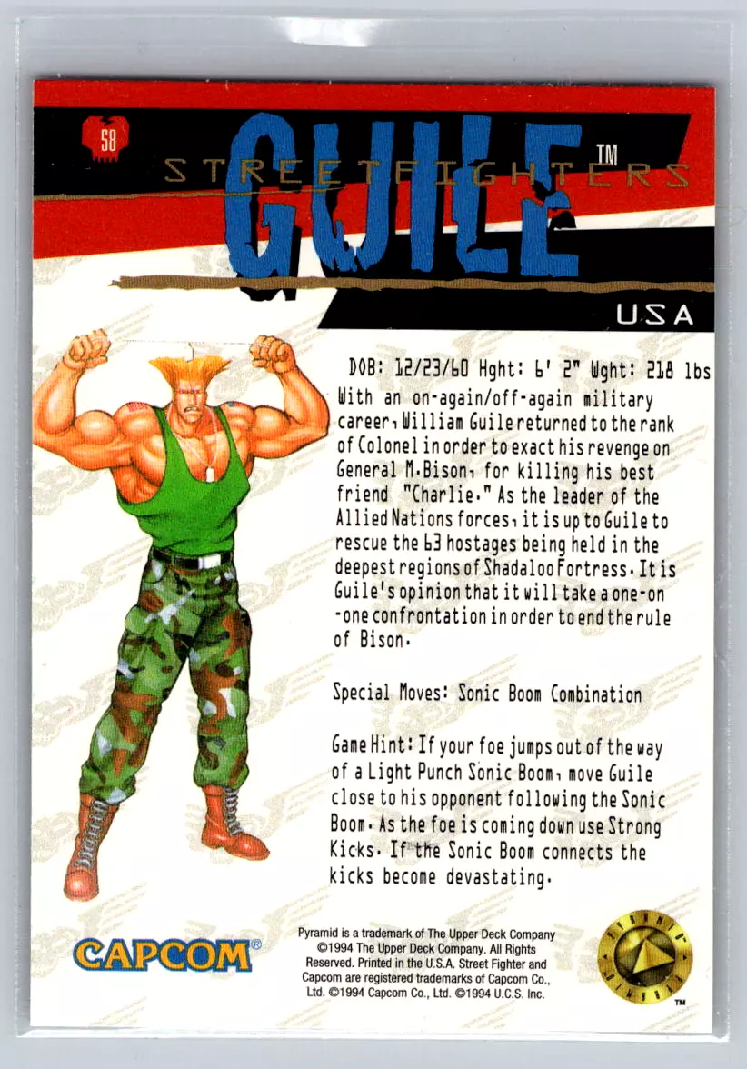 1994 Upper Deck Capcom Street Fighter Movie #58 Card Guile