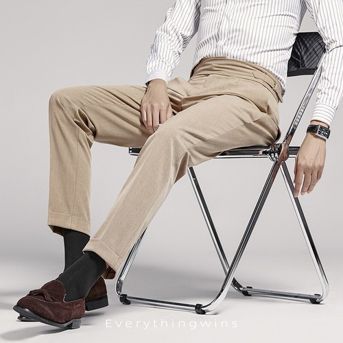 Naples Trousers Mens Cropped Pants Straight Business Pants High Waist Slim Pants - Picture 22 of 22
