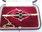 ANTIQUE EDWARDIAN 9ct GOLD 1/2 CARAT AMETHYST & SEED PEARL PIN BAR BROOCH @2.6g