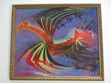 VINTAGE 1960 PAINTING CUBIST CUBISM ABSTRACT EXPRESSIONISM BIRD FLYING MODERNISM