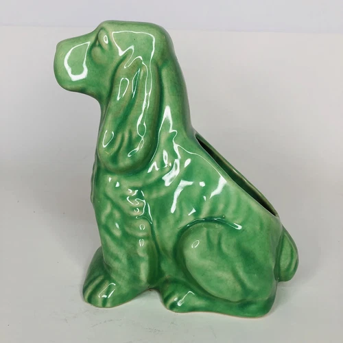 Shawnee Pottery Springer Dog Planter Cocker Spaniel  Ceramic 1940s Green Cracked