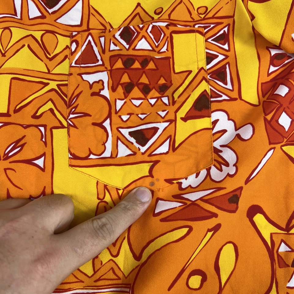 VTG Hale Aloha Isoshima Hawaiian Shirt XL Orange Geometric Cotton Aloha Surf - Image 3 of 4