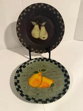 SET OF TWO WOODEN DECORATIVE PEAR PLATES HEARTHSIDE COLLECTION