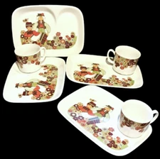 Figgjo Flint Norway Folklore Turi Plates & Cups 4 Place Setting Snack