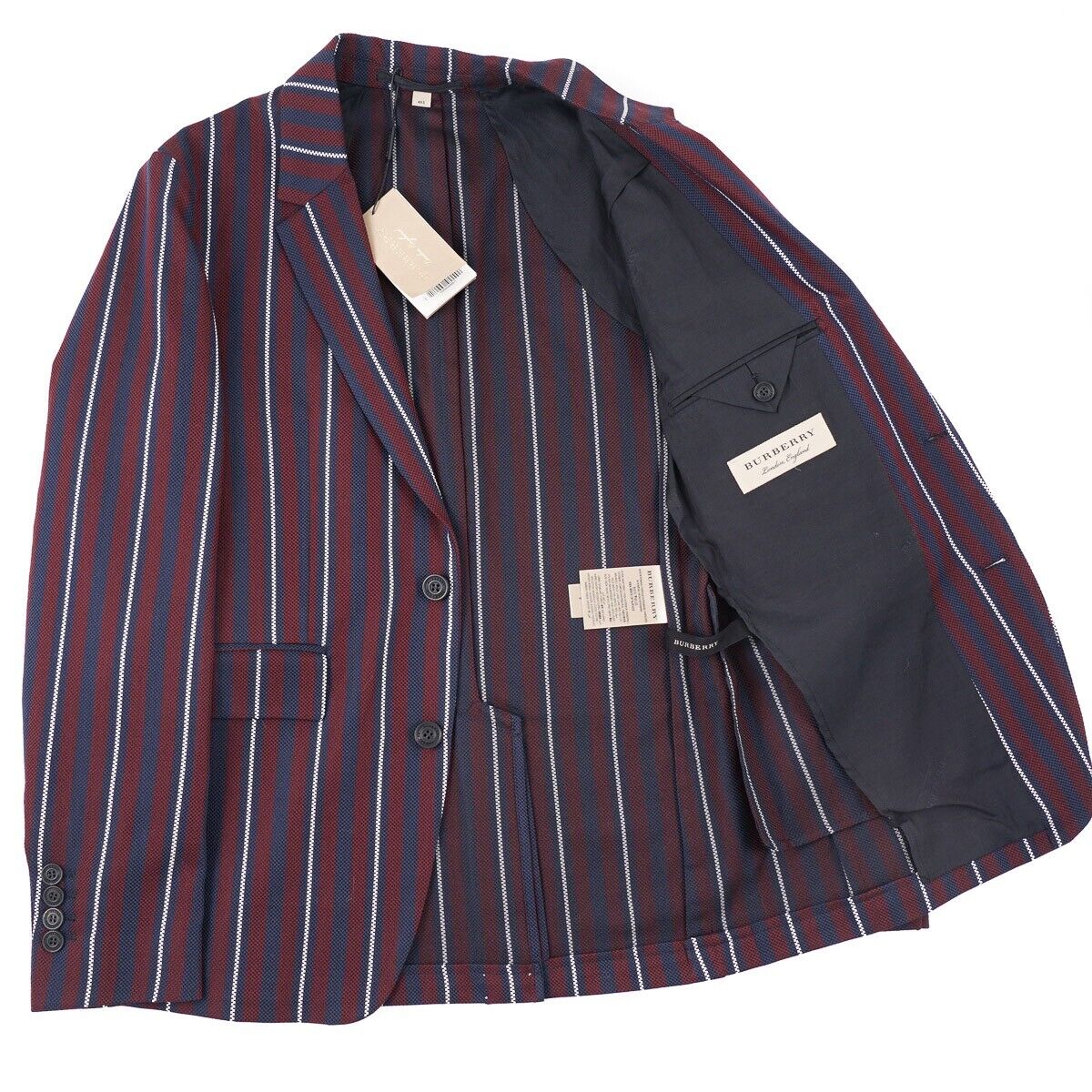Burberry Burgundy-Navy Stripe Serpentine Jacket 36 Short (Eu Burberry Burgundy-Navy Stripe Serpentine Jacket 36 Short (Eu