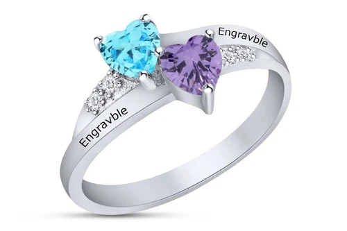 Engraved Birthstone Name Ring Couple Promise Rings in 925 Sterling Silver