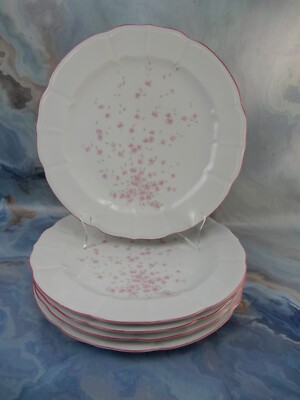 Set of 5 Schumann Arzberg Germany Bavaria Pink Floral Pink Rim Dinner Plates