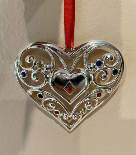 LENOX SPARKLE AND SCROLL MULTI-CRYSTAL HEART SILVERPLATE ORNAMENT-NIB - Picture 1 of 5