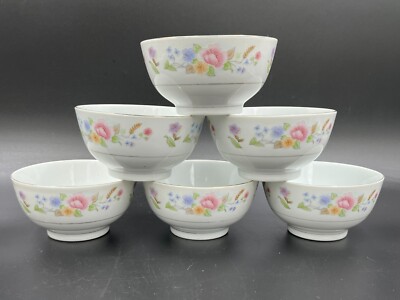 6 Vintage G F Guoguang Fine China Porcelain Floral Soup Rice Bowls