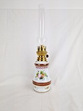 Ancienne Lampe à Pétrole En Porcelaine De Limoges Dorures Fleurs Kosmos Brenner