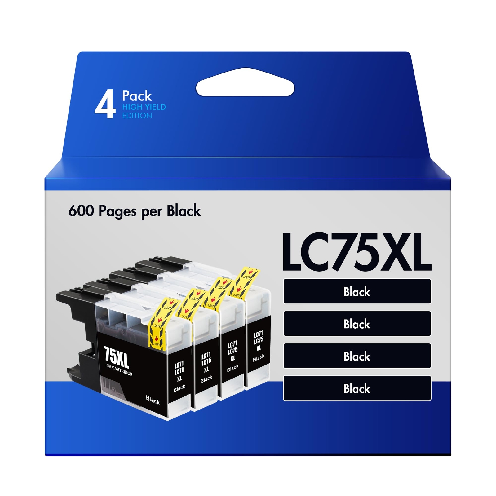 LC75 LC75XL High Yield Ink Cartridge 4 Black for Brother MFC-J430W MFC-J6910DW