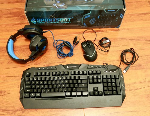 SportsBot SS301 Blue LED Gaming Over-Ear Headset, Keyboard \u0026 Mouse Combo Set