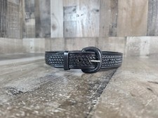 BLACK Leather Belt Basket Weave Black Buckle Hand Tooled SIZE 30" MADE IN MEXIC