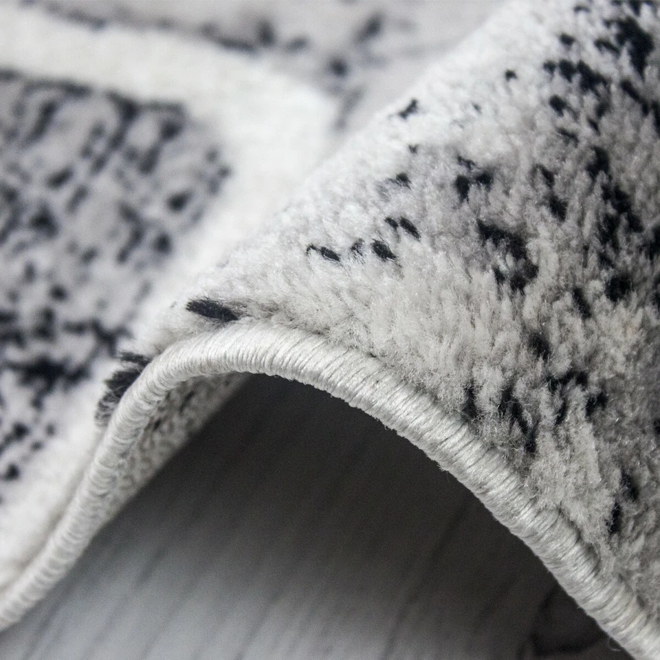 Tapis Moderne à Carreaux Rétro Motif Moucheté Gris Clair Beige - Photo 3/4