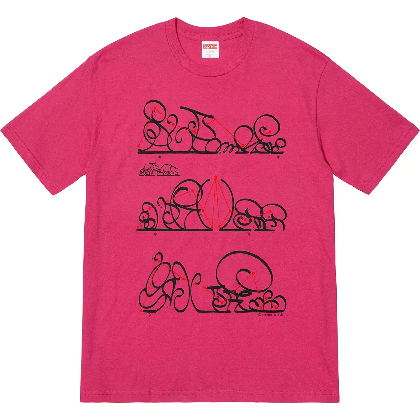 Supreme System Tee Homme XL Rose Foncé Authentique Manches Courtes FW18 Adulte New York