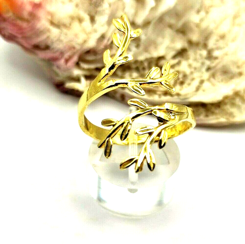 Greek Olive Leaf Sterling Silver 925 Gold Plated Ring For Women - Picture 2 of 6