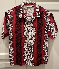 PARADISE BAY Boys Sz 14 Red Button Down Hawaiian Aloha Cotton Shirt Made in HI