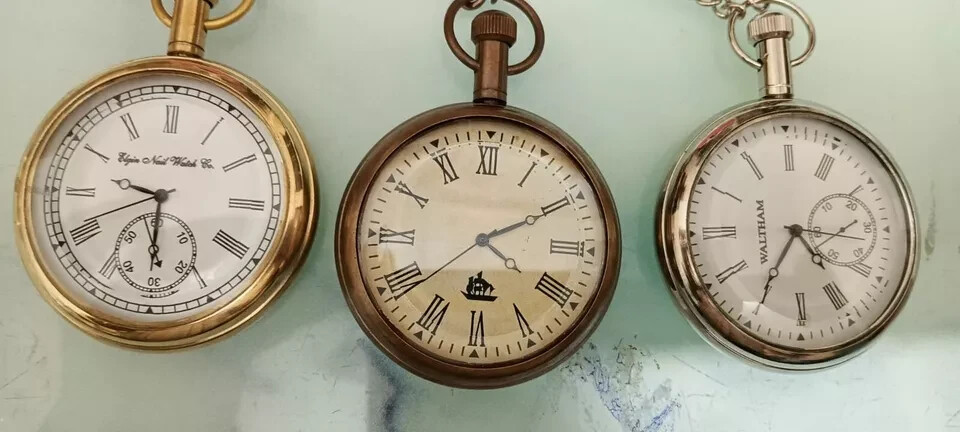 Elgin Vintage Brass Pocket Watch Collectible Antique Gift Set of 3-image