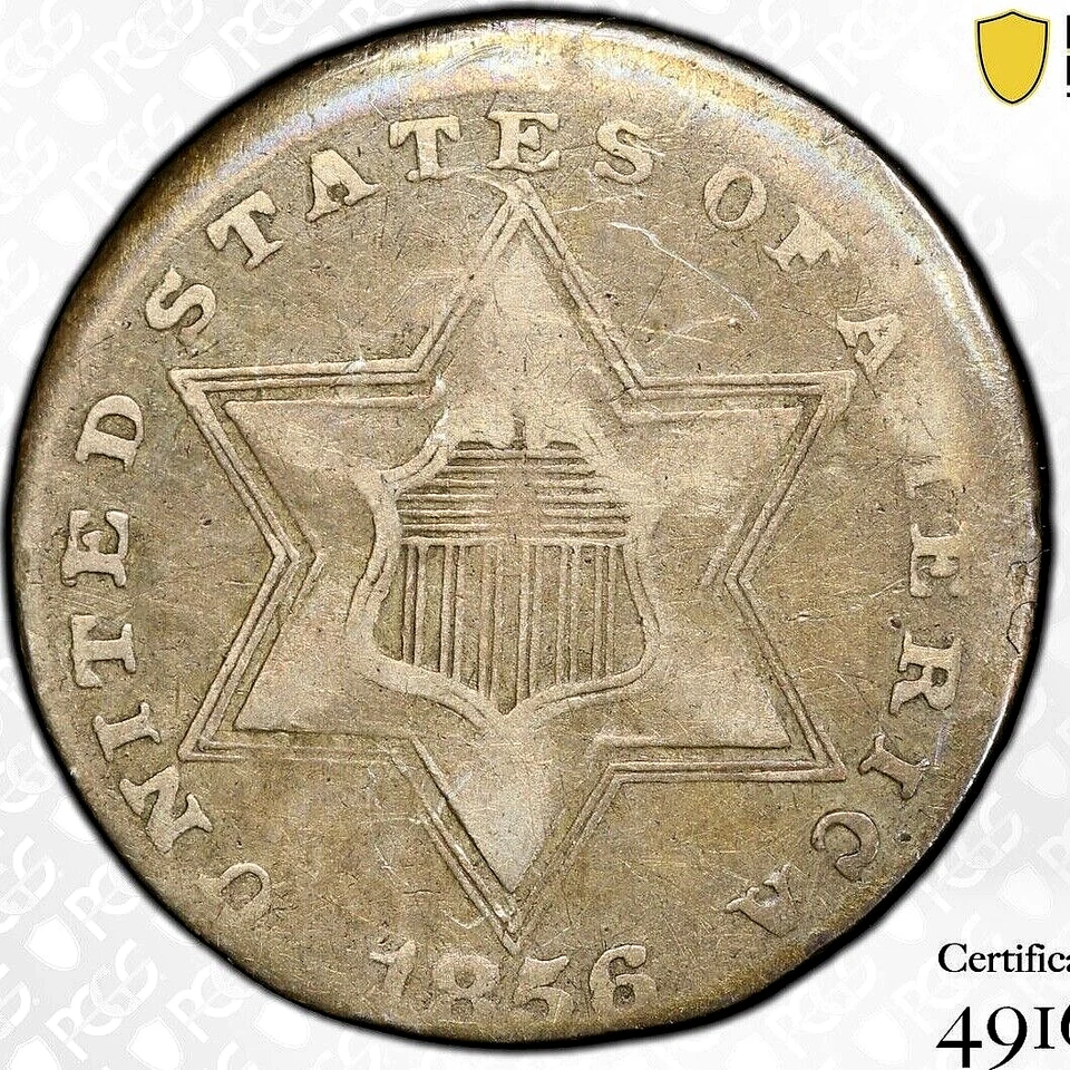 PCGS-VF! 1856 THREE CENT SILVER STRUCK 5% OFF CENTER ERROR - Image 2 of 3
