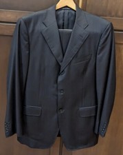 Men's Canali Super 120's Wool Suit Black with Blue Pinstriped Italy - 50