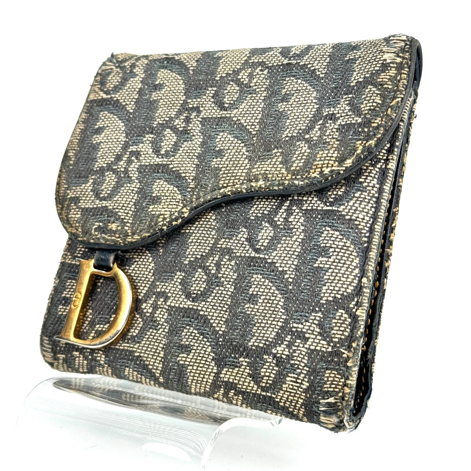 Portefeuille Christian Dior trotteur toile double pli beige authentique