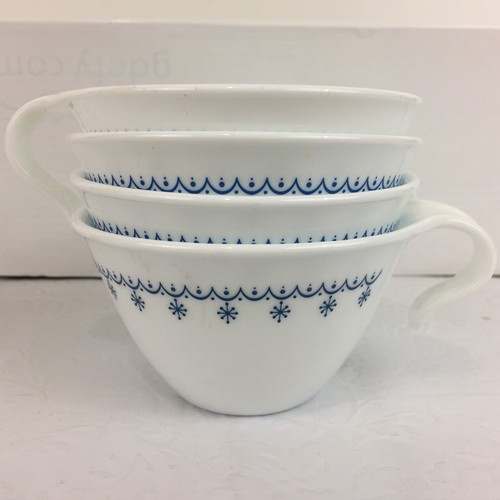 Corelle Coffee Tea Cups CorningWare Blue Snowflake Set of 4 Hook Handle Vintage - Picture 7 of 11