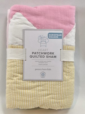 New Pottery Barn Kids Heart Patchwork Quilted Euro Sham Yellow
