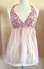 VICTORIA'S SECRET SZ S/P SHEER HALTER/CHEMISE/BABYDOLL PINK TOP W/NETTING