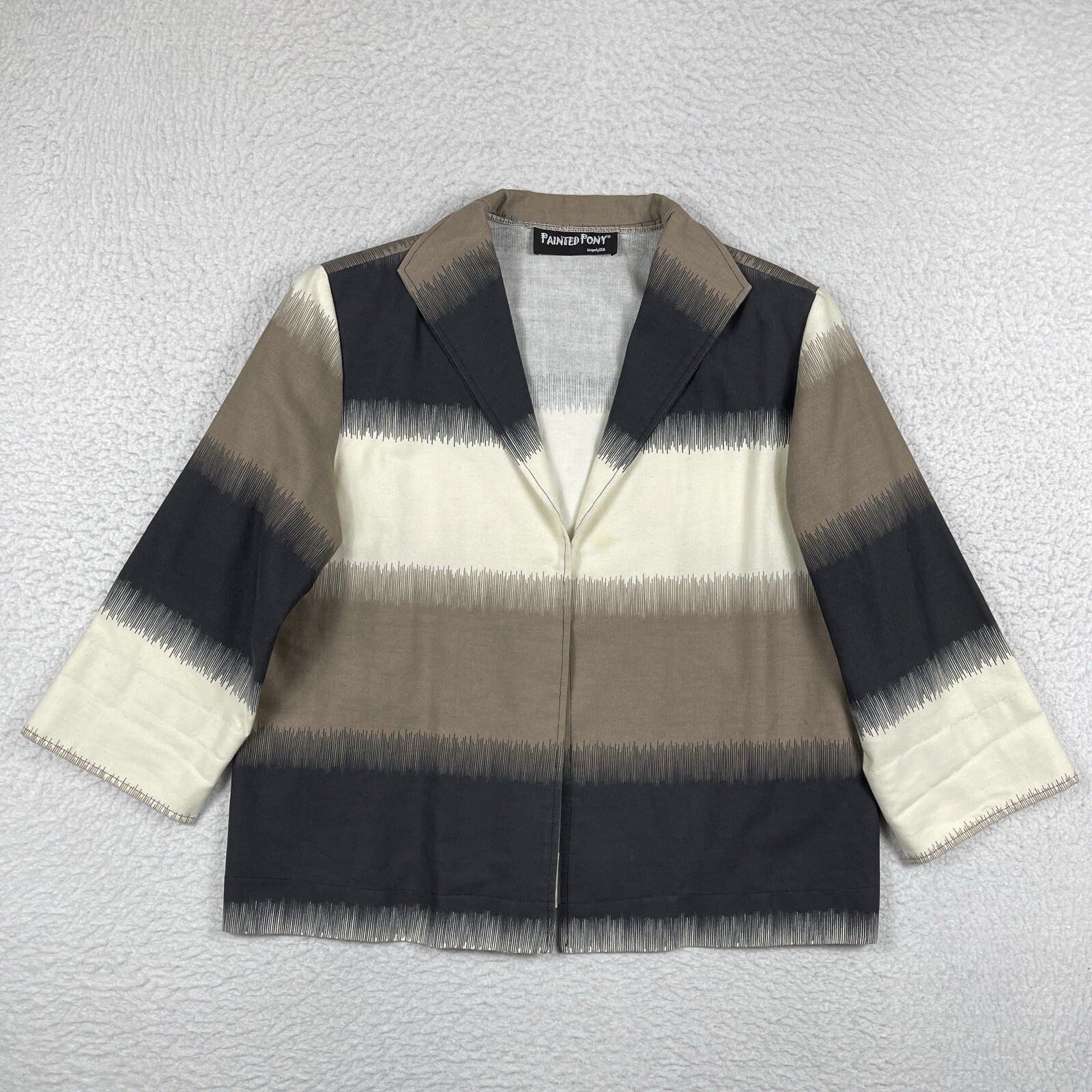 Giacca pony dipinta donna XL vintage USA a righe manica 3 4 blazer cotone