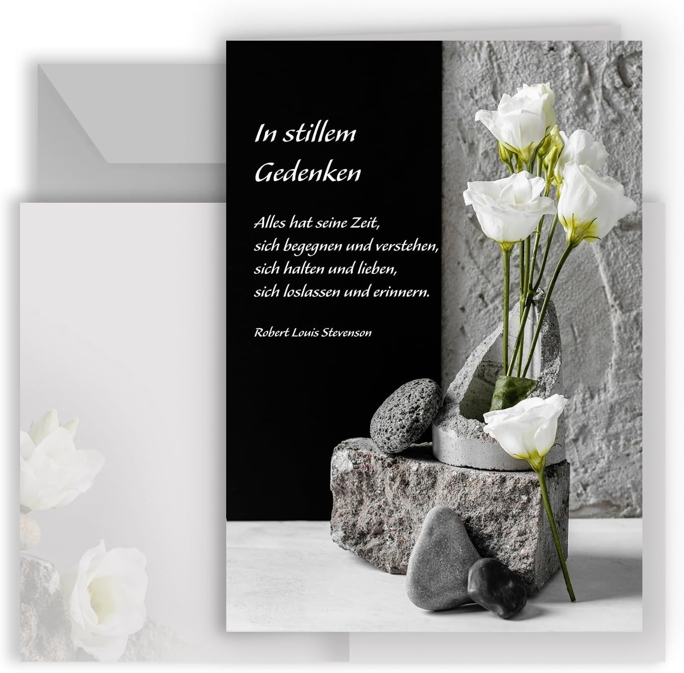 Trauerkarte A6 mit Umschlag Beileidskarte Klappkarte Kondolenzkarte weiße Blume