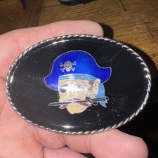 Vintage Silver And Black Pirate Rare Collectible Belt Buckle Fast Free Shipping