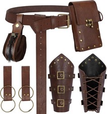 Renaissance Belt Pouch Medieval Viking Leather Bracers set - Pirate Costume Acce